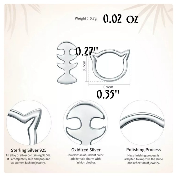 Cat Themed 925 Silver Stud Earrings - Picture 3 of 6